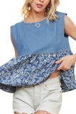 ADORA Sleeveless Denim Contrast Top - DAVERRI FASHIONS