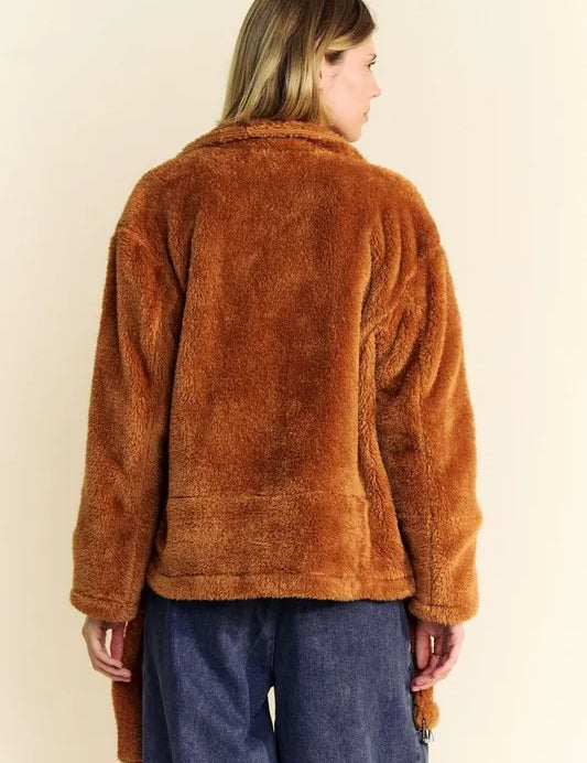 Davi & Dani Fuzzy Zip Up Collared Neck Jacket | Daverri Fashions