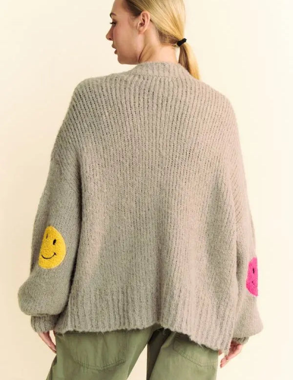 Davi & Dani Fuzzy Smile Open Front Long Sleeve Cardigan | Cardigans Daverri Fashions