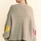 Davi & Dani Fuzzy Smile Open Front Long Sleeve Cardigan - DAVERRI FASHIONS