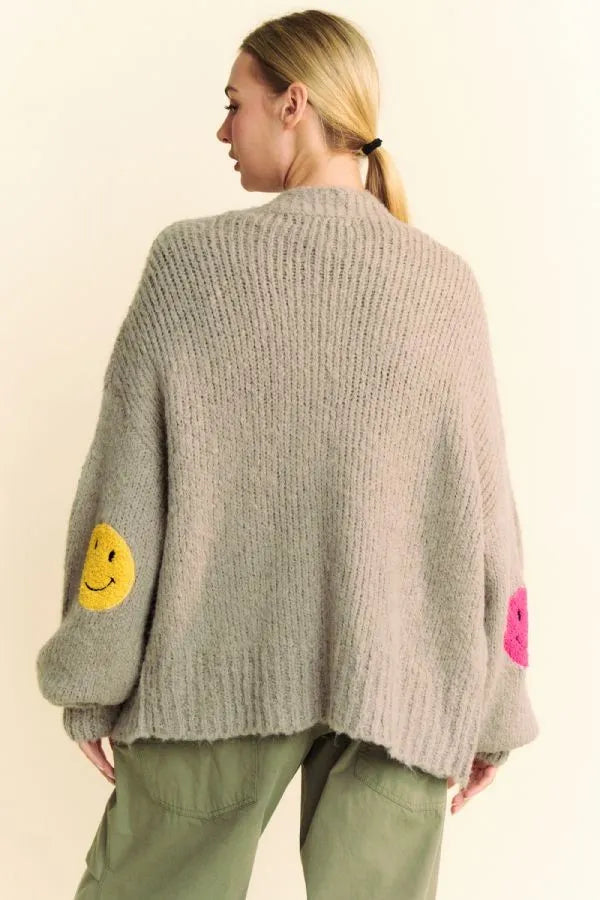 Davi & Dani Fuzzy Smile Open Front Long Sleeve Cardigan | Cardigans Daverri Fashions