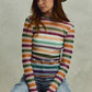 SO ME Mardi Gras Color Stripe Stretch Mesh Top on woman