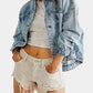 Button Up Long Sleeve Denim Jacket - DAVERRI FASHIONS