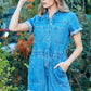 Veveret Elastic Waistband Denim Romper Rompers