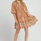 Umgee Boarder Print Tassel Tie Neck Mini Dress Mini Dresses