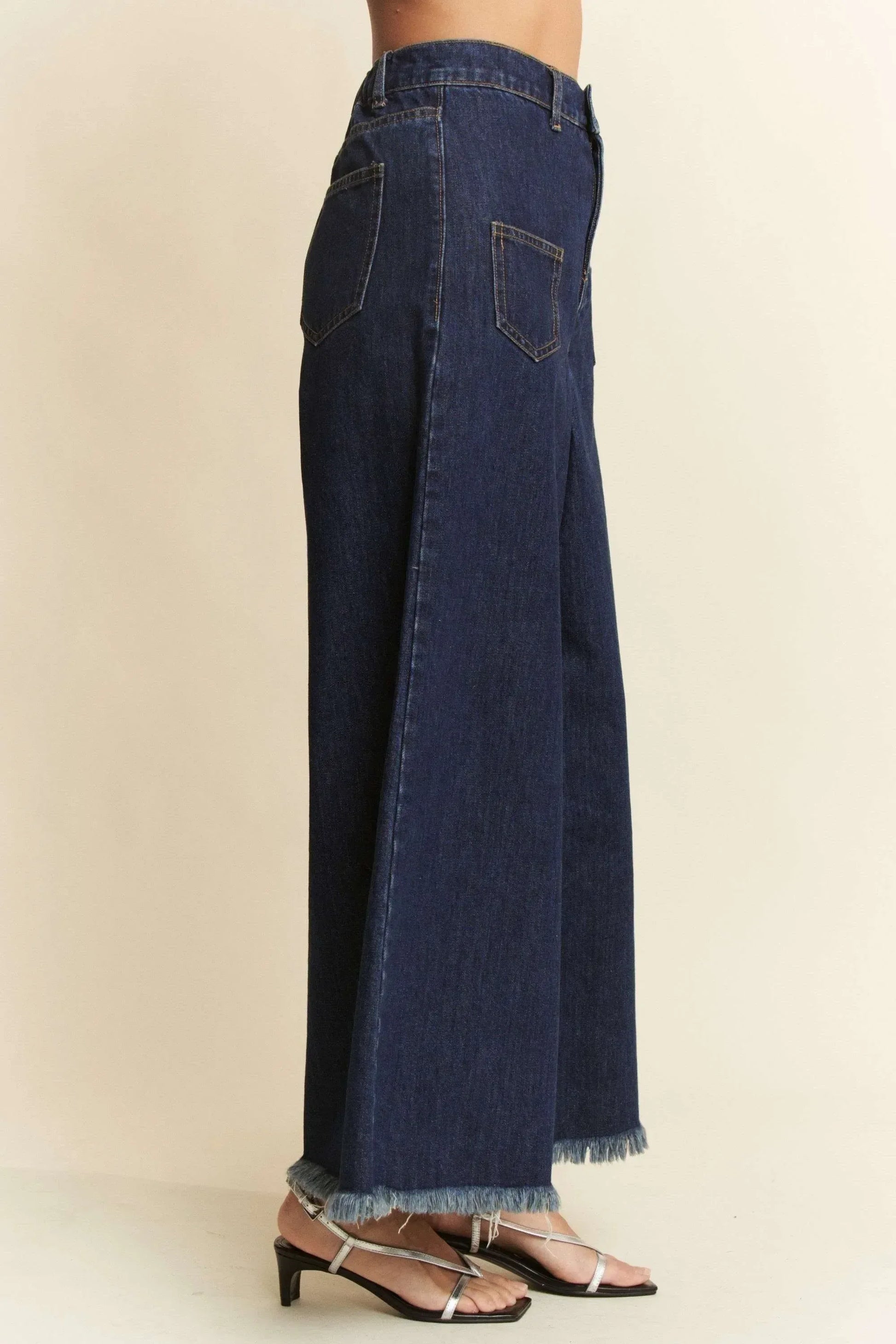 Davi & Dani Patch Pocket Wide Leg Culotte Jeans - DAVERRI FASHIONS