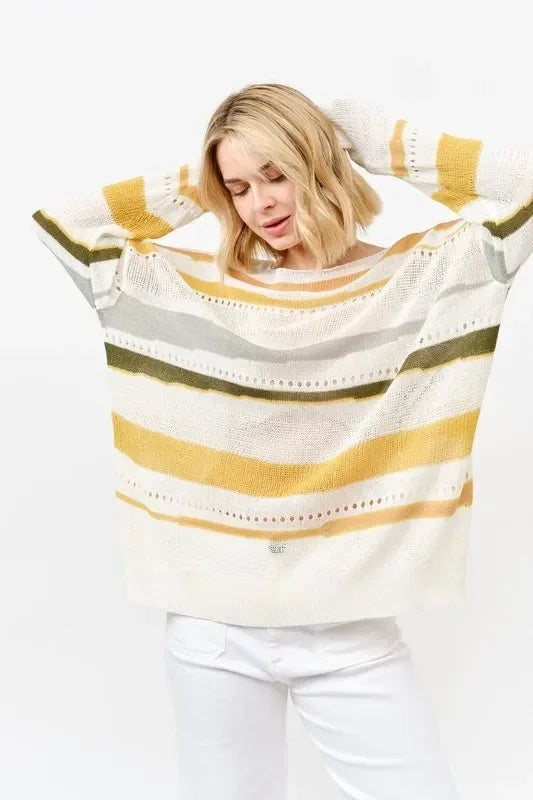 And The Why Abstract Striped Light Weight Loose Sweater - DAVERRI FASHIONS