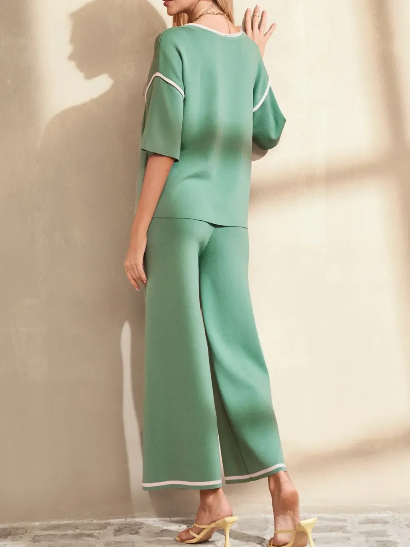 Contrast Trim T-Shirt and Drawstring Pants Set - DAVERRI FASHIONS