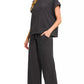 Zenana Cotton Slub black oversized t-shirt with rolled sleeves and wide-leg pants