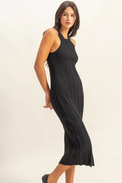 HYFVE Black Round Neck Black Bodycon Ribbed Knit Dress | Tank Dresses Daverri Fashions