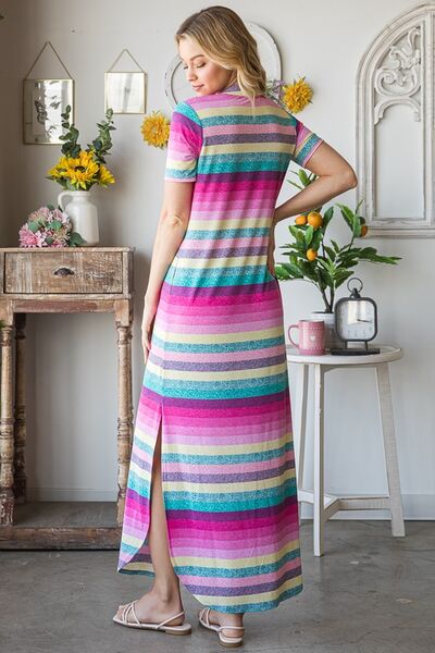 Heimish Striped Short Sleeve Maxi Tee Dress Maxi Dresses