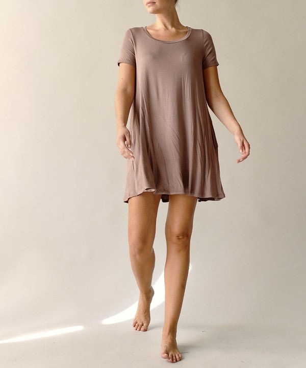 BAMBOO CLASSIC SHORT SLV DRESS MOCHA