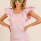 BiBi Wide Layered Ruffle Sleeve Scoop Neck Ribbed Top Tops