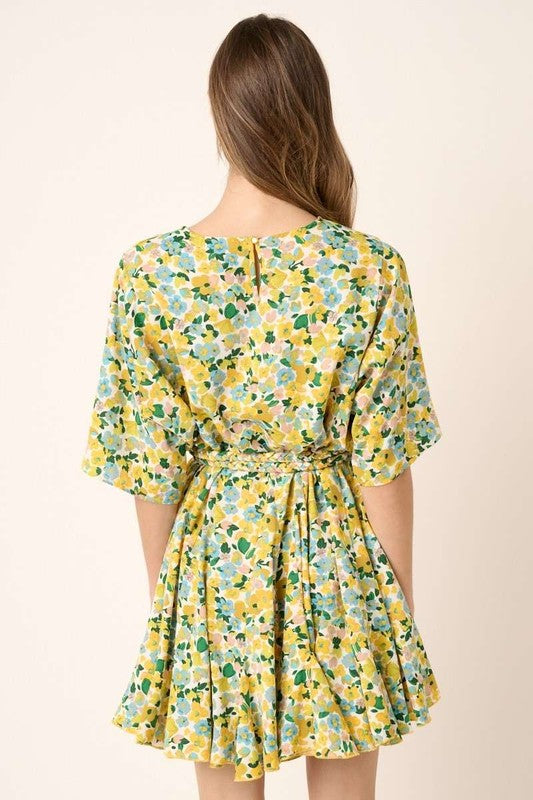 Mittoshop Floral Tie Waist Half Sleeve Mini Dress