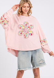 SAGE + FIG Daisy Patch Applique Long Sleeve Sweatshirt