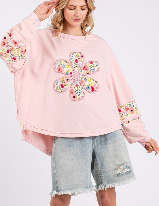 SAGE + FIG Daisy Patch Applique Long Sleeve Sweatshirt