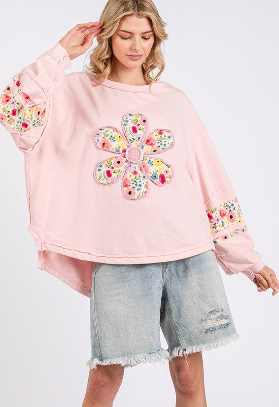 SAGE + FIG Daisy Patch Applique Long Sleeve Sweatshirt