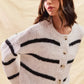 SO ME Stripe Soft Touch Button Cozy Sweater Cardigan - DAVERRI FASHIONS