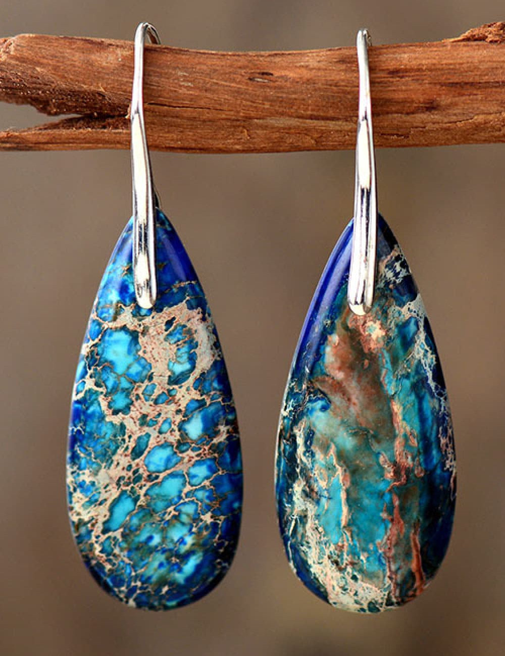 Blue Silver One Size Handmade Teardrop Shape Natural Stone Dangle Earrings | Earrings Daverri Fashions