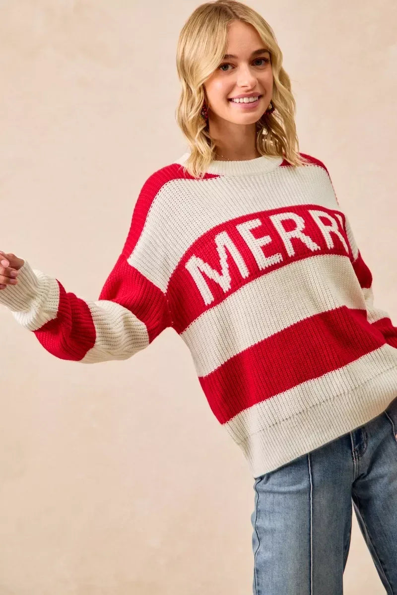 BiBi Christmas Merry Lettering Sweater - DAVERRI FASHIONS