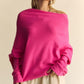 Davi & Dani Solid Color Batwing Sleeve Sweater Hot Pink M Sweaters