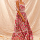 SO ME floral maxi dress with ribbon tie lace strap, pink ruffles