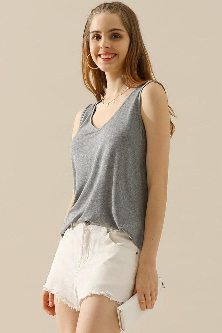 V-Neck Curved Hem Tank Tank Tops