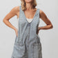 BiBi Patch vintage washed denim shortall with light-wash overalls, v-neckline and front pockets
