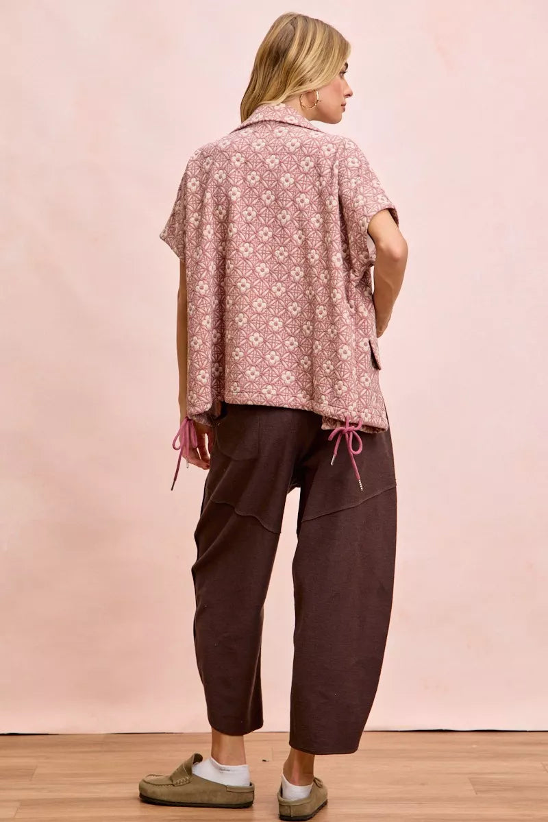 BiBi Washed Terry Pants in Vintage Mocha with floral top