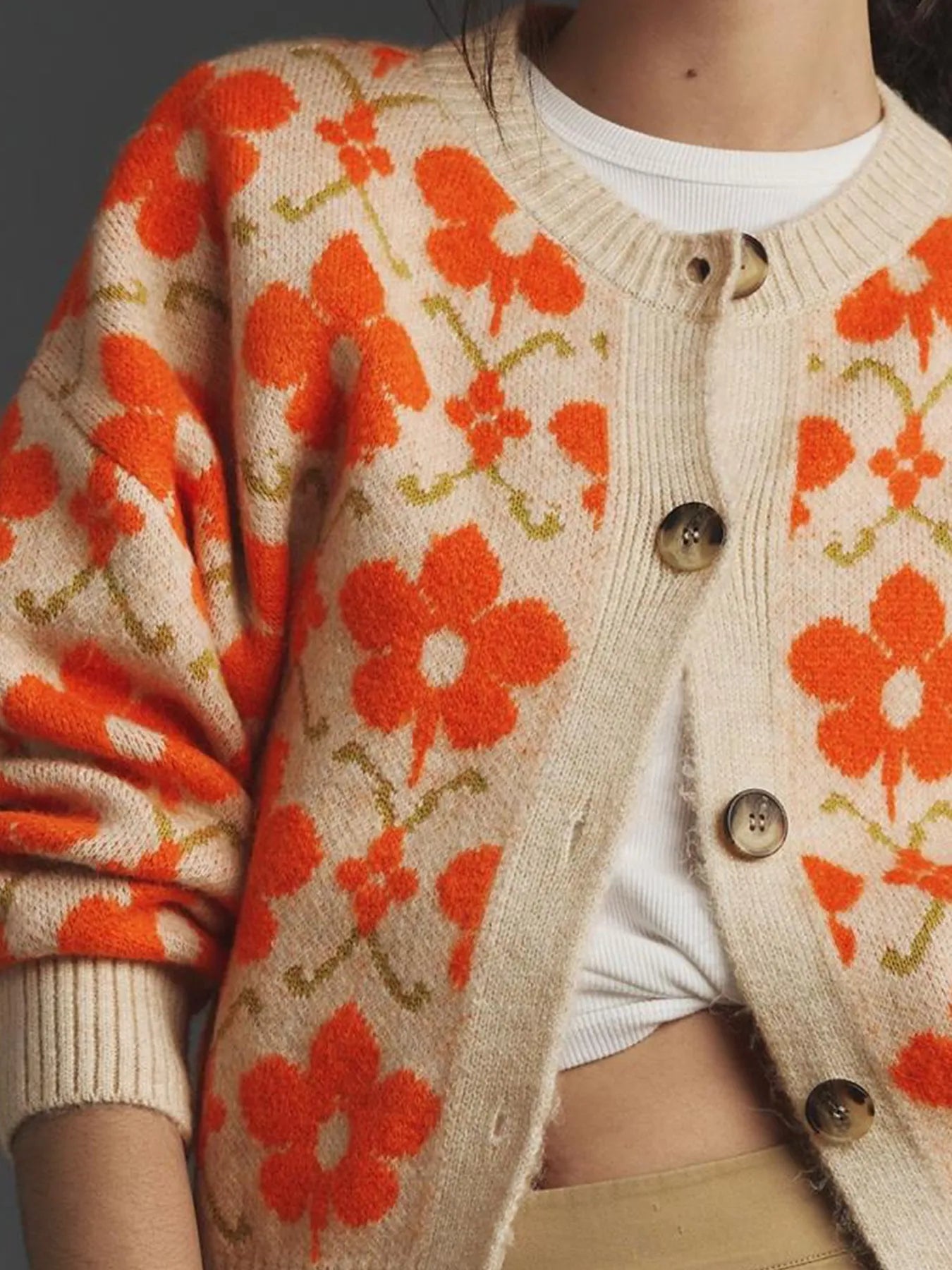 Flower Button Up Long Sleeve Cardigan | Cardigans Daverri Fashions
