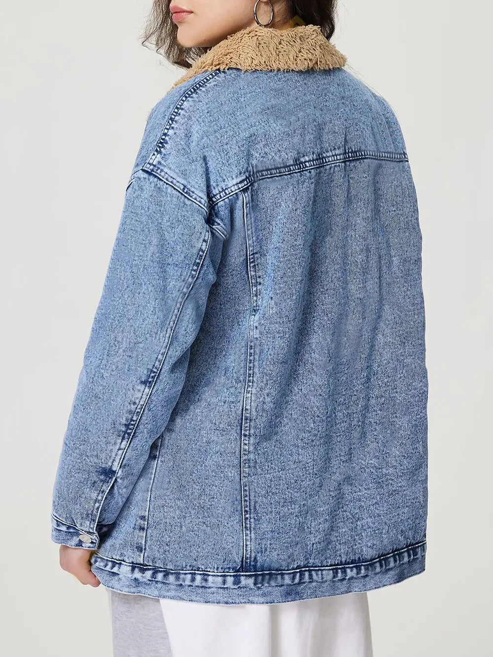 Button Up Collared Neck Plush Denim Jacket | Denim Jackets Daverri Fashions