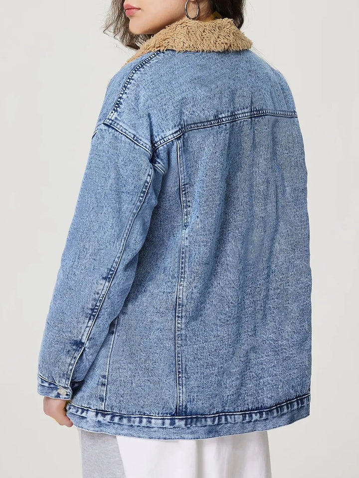 Button Up Collared Neck Plush Denim Jacket | Denim Jackets Daverri Fashions