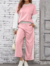 Color Block Round Neck Top and Pants Set - DAVERRI FASHIONS