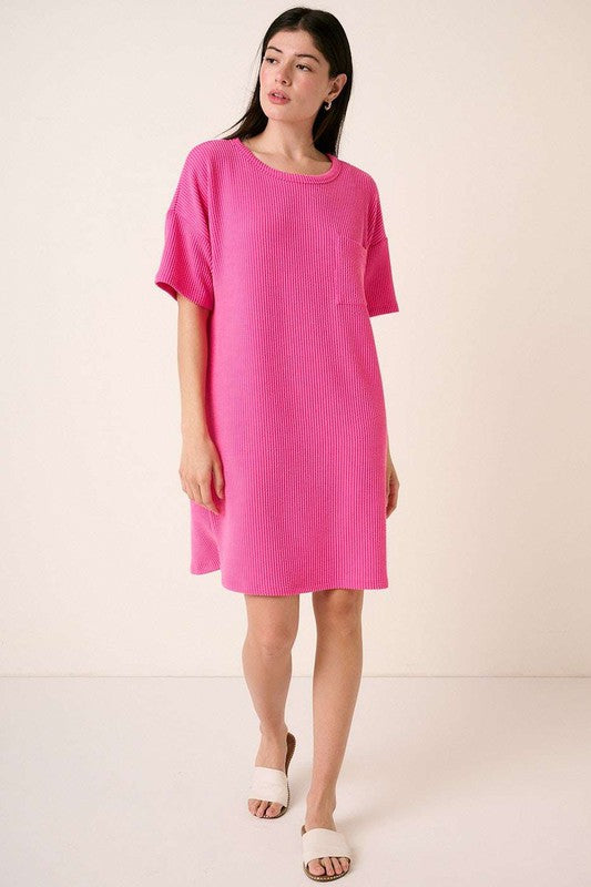 Mittoshop Urban Rib Knit Short Sleeve Tee Dress Mini Dresses