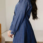 Classic blue denim shirt collar long sleeve flared mini dress