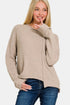 Zenana Asymmetric Hem Drop Shoulder Sweater Ash Mocha Sweaters