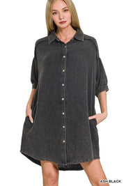 Zenana Washed Double Gauze Button Down Shirt Dress | Daverri Fashions