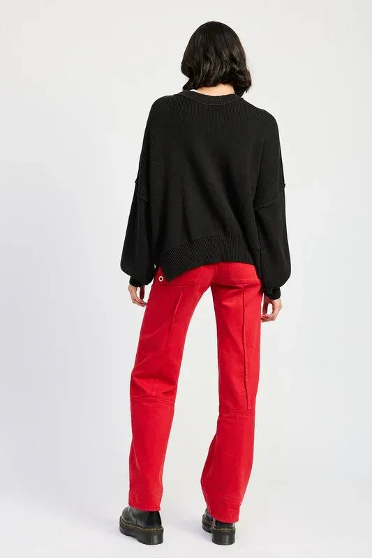 OVER FITTED LONG SLEEVE SWEATER TOP - DAVERRI FASHIONS