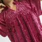Umgee Crushed Velvet Pleated Blouse Blouses