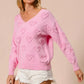 BiBi Valentines Heart Pompom V Neck Knit Top - DAVERRI FASHIONS