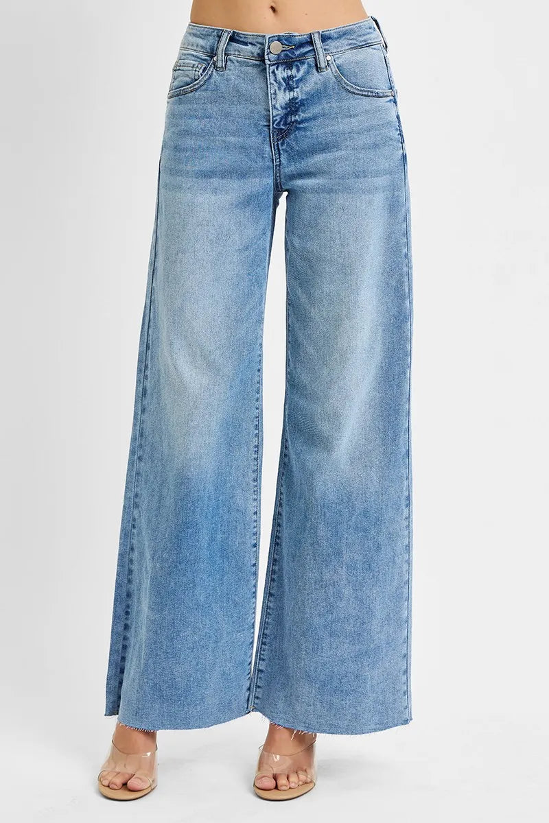 RISEN Full Size Tummy Control High Rise Ankle Palazzo Jeans Plus Size | Jeans Daverri Fashions