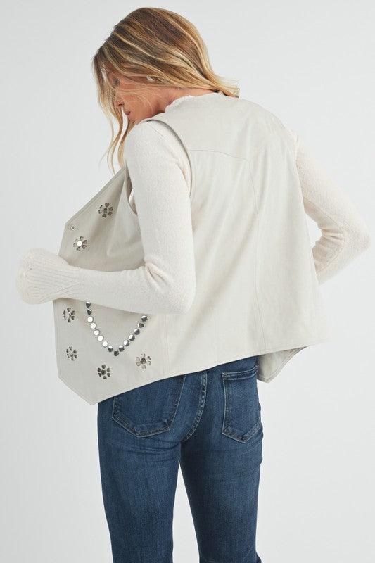 Aemi + Co Heart Rivet Detail Suede Vest Coat Vests