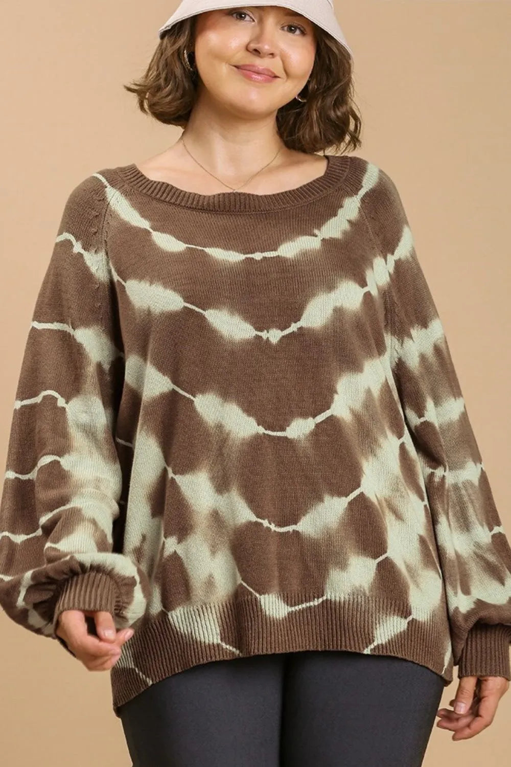 Umgee Full Size Ribbed Hem Tie Dye Round Neck Sweater Plus Size | Daverri Fashions