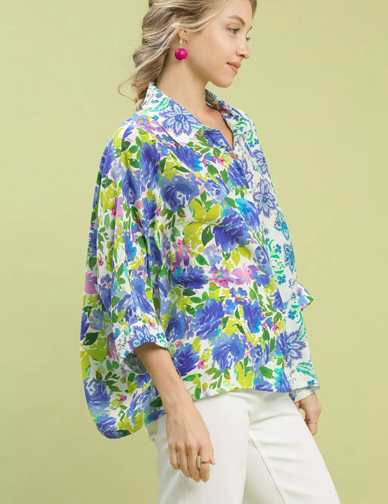 Umgee Mixed Floral Oversized Button Down Shirt | Daverri Fashions