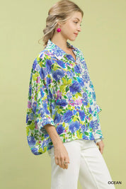 Umgee Mixed Floral Oversized Button Down Shirt | Daverri Fashions