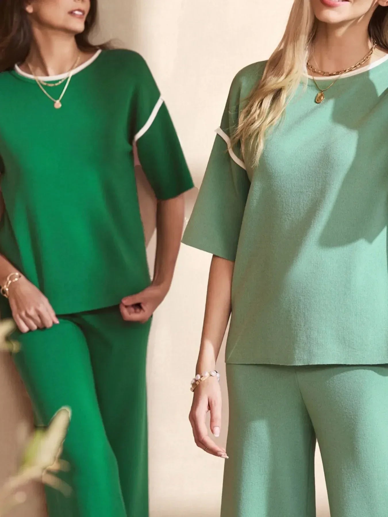 Contrast Trim T-Shirt and Drawstring Pants Set - DAVERRI FASHIONS