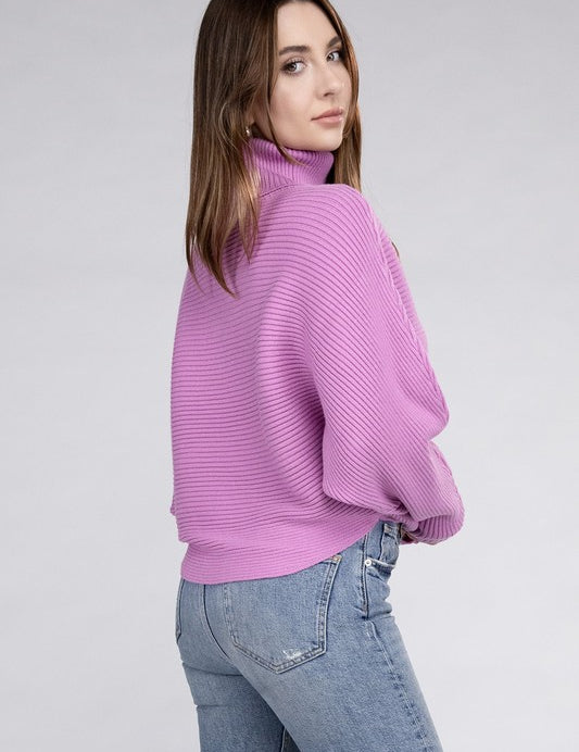 Viscose Dolman Sleeve Turtleneck Sweater Tops