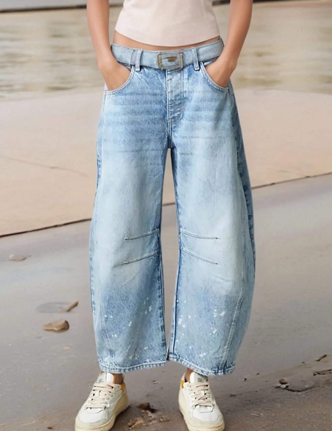 Light Blue Wide Leg Relaxed Fit Barrel Jeans | Jeans Daverri Fashions