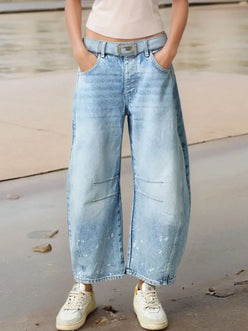 Wide Leg Relaxed Fit Barrel Jeans - DAVERRI FASHIONS