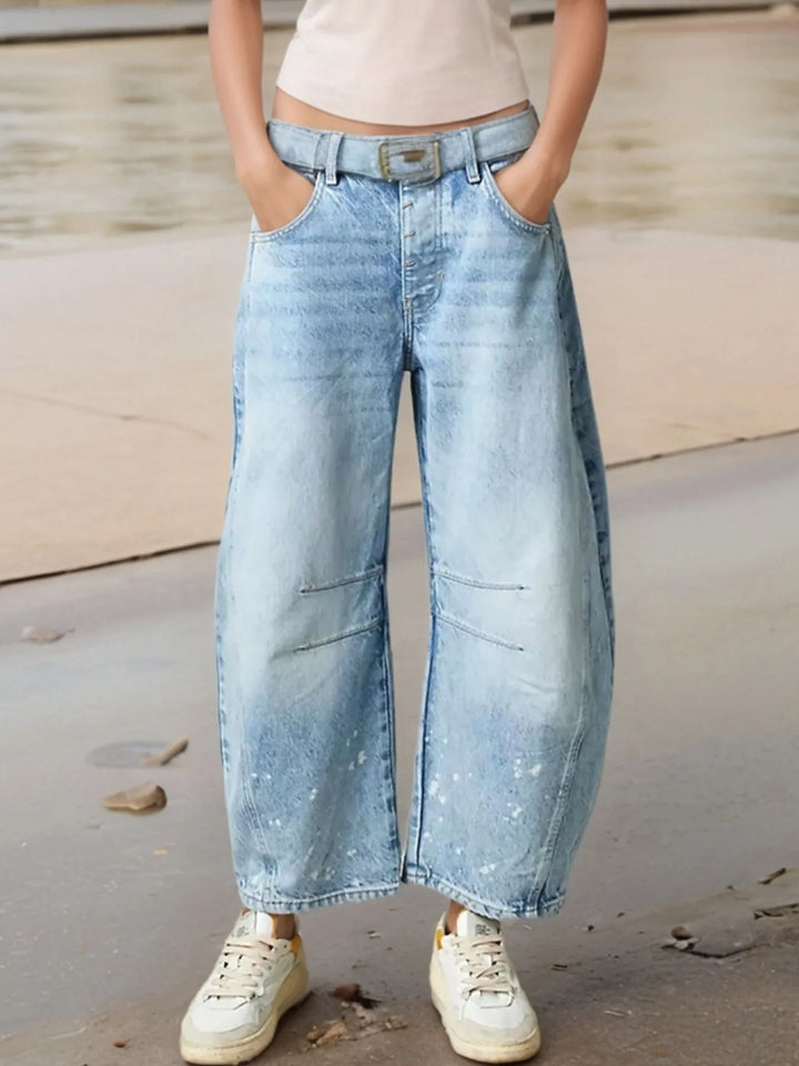Light Blue Wide Leg Relaxed Fit Barrel Jeans | Jeans Daverri Fashions
